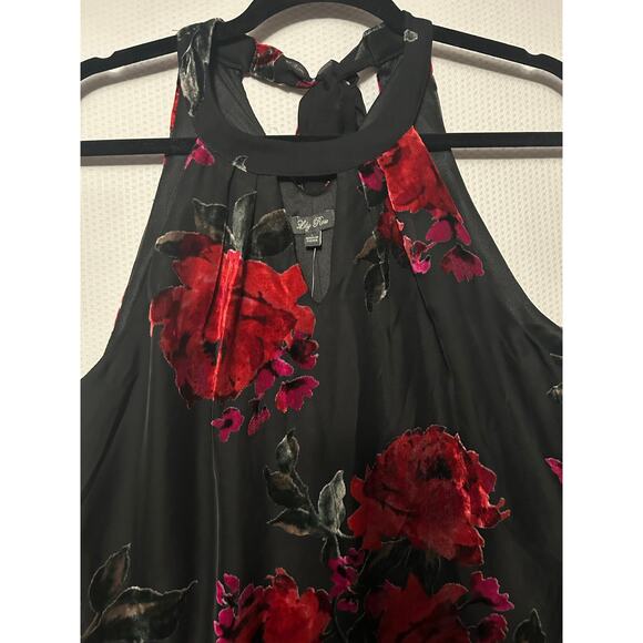 Lily Rose Junior Black Red Velvet  Floral Tie Back High Neck Mini Dress  Large - Picture 2 of 10